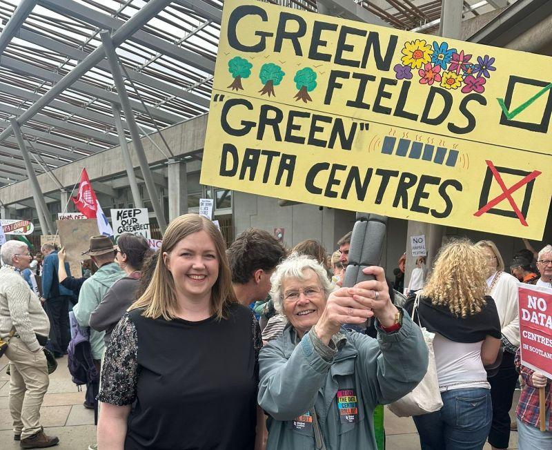Demonstrators against data centres in Scotland