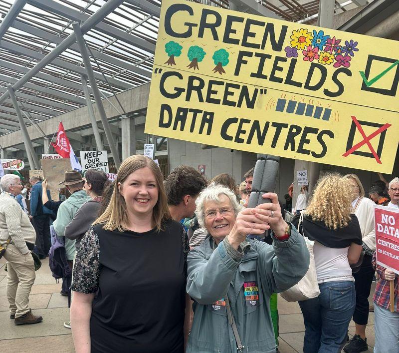 Demonstrators against data centres in Scotland