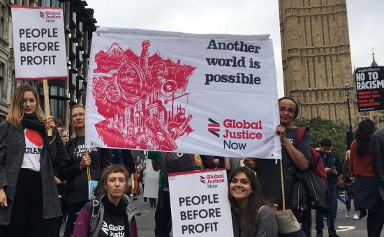 Global Justice Now activists outside parliament