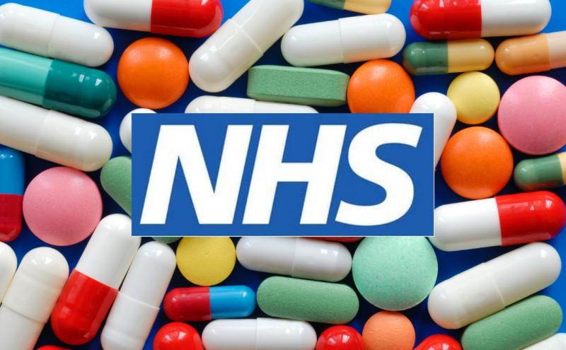 NHS logo and pills